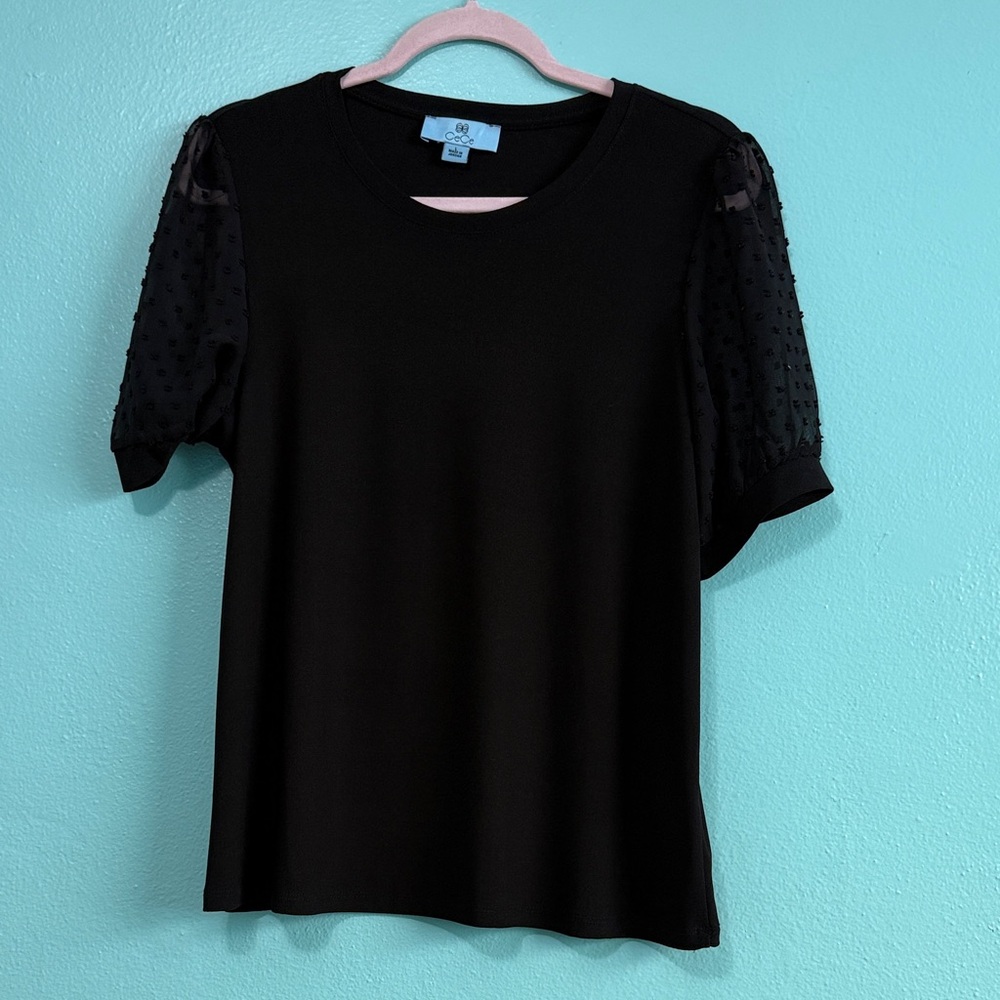 CeCe Black Textured Sleeve Blouse